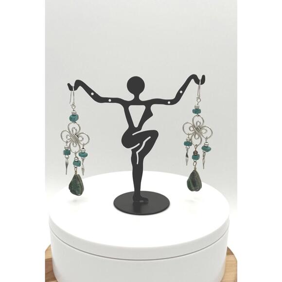 Butterfly Turquoise & Emerald look Dangle Earrings - Picture 3 of 7